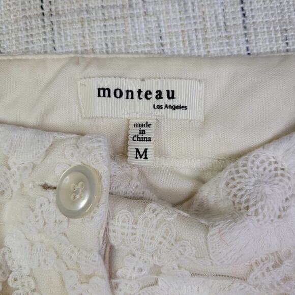 Monteau Womens Lace Shorts Size M Ivory Cream Floral Scalloped Hem Overlay - Picture 5 of 5